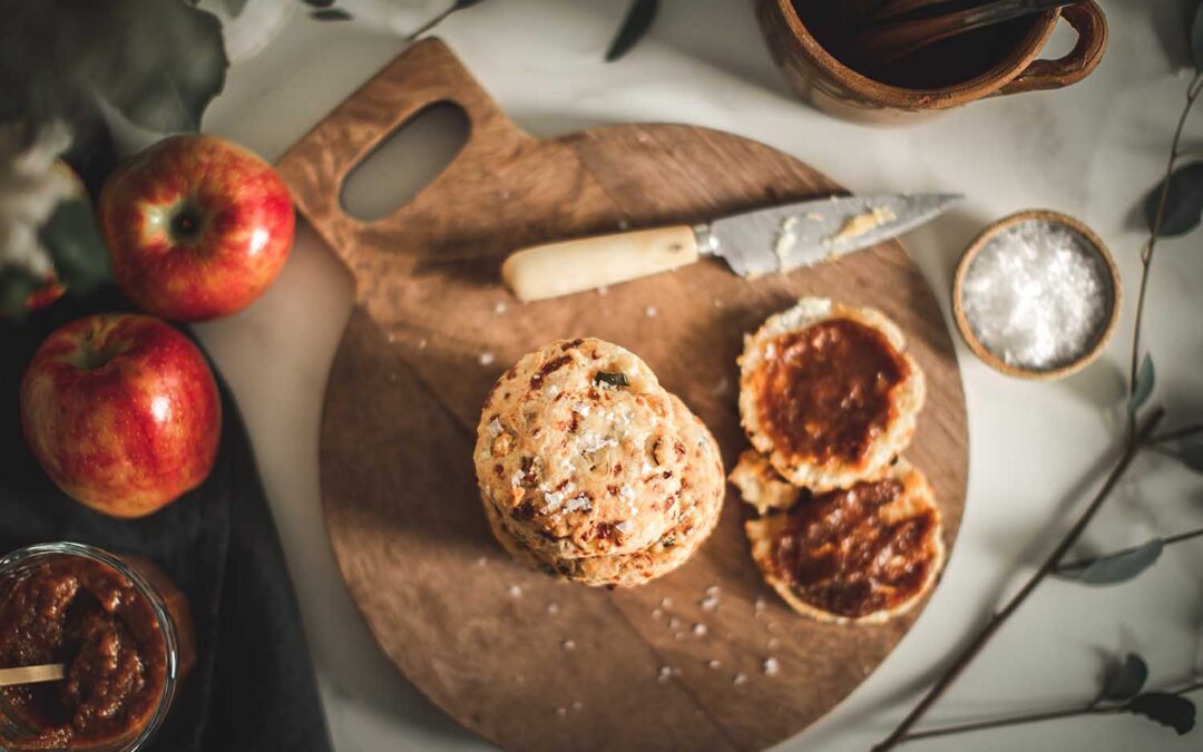 Jalapeño Cheddar Apple Bacon Biscuits with Apple Butter