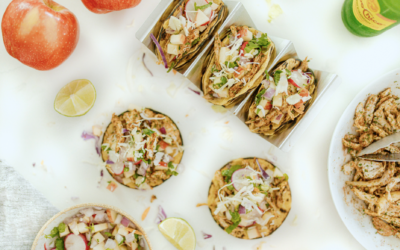 Shredded Chicken Tacos with Colorful Apple Slaw